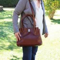 BORSA DA DONNA A DUE MANICI IN PELLE PIENO FIORE-MARRONE - Img 8