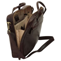 Cartella in pelle con chiusura a zip. Marrone Scuro - Img 3