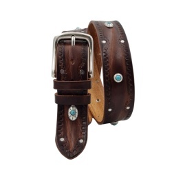 CINTURA UOMO 4 CM IN CUOIO DI TORO RICAMATO SANTORINI ORIONE BELTS ARTIGIANALE MADE IN ITALY - Img 2