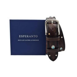 CINTURA UOMO 4 CM IN CUOIO DI TORO RICAMATO SANTORINI ORIONE BELTS ARTIGIANALE MADE IN ITALY - Img 4