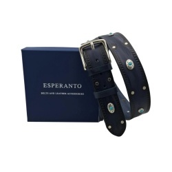 CINTURA UOMO 4 CM IN CUOIO DI TORO RICAMATO SANTORINI ORIONE BELTS ARTIGIANALE MADE IN ITALY - Img 4