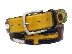 CINTURA UOMO 4 CM PATCHWORK ORIONE BELTS BANDIERE MONDO IN PELLE ANTICATA ARTIGIANALE MADE IN ITALY