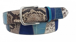 CINTURA UOMO 4 CM PATCHWORK ORIONE BELTS IN PITONE-COCCODRILLO-CAMOSCIO ARTIGIANALE MADE IN ITALY