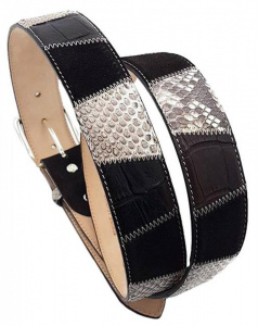 CINTURA UOMO 4 CM PATCHWORK ORIONE BELTS IN PITONE-COCCODRILLO-CAMOSCIO ARTIGIANALE MADE IN ITALY - Img 3