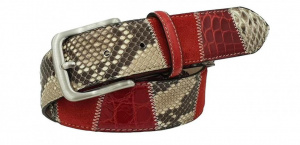 CINTURA UOMO 4 CM PATCHWORK ORIONE BELTS IN PITONE-COCCODRILLO-CAMOSCIO ARTIGIANALE MADE IN ITALY - Img 2