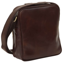 Messenger in pelle con chiusura a zip (Piccola). Marrone Scuro - Img 4