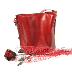 Borsa a tracolla in pelle con rosa rossa in pelle - Img 3
