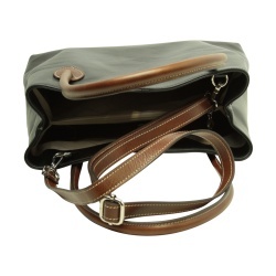 BORSA DA DONNA A DUE MANICI BICOLORE IN PELLE PIENO FIORE-NERO - Img 7