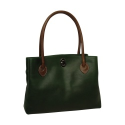 BORSA DA DONNA A DUE MANICI BICOLORE IN PELLE PIENO FIORE-VERDE