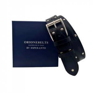 CINTURA UOMO 4 CM IN CUOIO ABRASIVATO CON BORCHIE ORIONE BELTS ARTIGIANALE MADE IN ITALY - Img 4