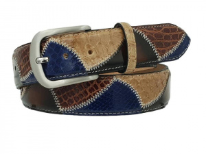 CINTURA UOMO 4 CM PATCHWORK ORIONE BELTS IN PITONE-COCCODRILLO-CUOIO ARTIGIANALE MADE IN ITALY
