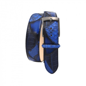 CINTURA UOMO 4 CM PATCHWORK ORIONE BELTS IN PITONE E CUOIO ANTICATO A MANO ARTIGIANALE MADE IN ITALY - Img 2