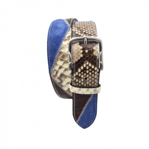 CINTURA UOMO 4 CM PATCHWORK ORIONE BELTS IN PITONE E PELLE ARTIGIANALE MADE IN ITALY - Img 2