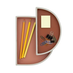 DUDU Doppio Svuotatasche Rigido a Forma di D di Design in Pelle, Portaoggetti da Ingresso Casa, da Scrivania Ufficio, Vassoio Moderno Elegante - Img 3
