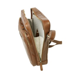 Messenger in pelle con chiusura a zip (Grande)-Castagna - Img 3
