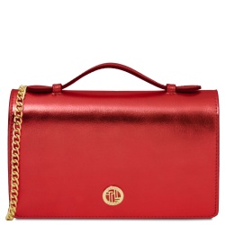 Opera - Pochette in pelle metallic con tracolla a catena