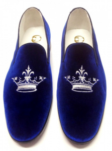 PANTOFOLE UOMO CHIUSE IN VELLUTO PERSONALIZZABILI CON RICAMO CORONA GAROFALO GIANBATTISTA ARTIGIANALI MADE IN ITALY