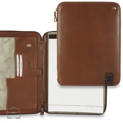 PORTABLOCCO/PORTADOCUMENTI A4 IN PELLE ACCIAIO CON ZIP E TASCA IPAD 11"