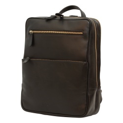 Zaino in pelle con fascia per trolley-Nero