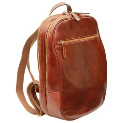 Zaino in pelle con tasca con zip frontale. Marrone - Img 1
