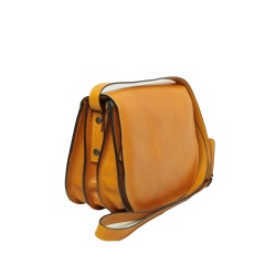 Borsa a tracolla da donna in pelle di vitello pieno fiore-Ocra - Img 2