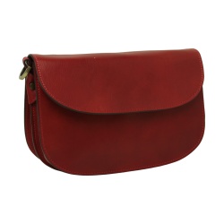 Borsa a tracolla due fianchi in vitello pieno fiore-Rosso
