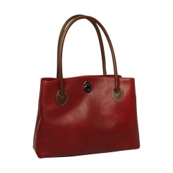 BORSA DA DONNA A DUE MANICI BICOLORE IN PELLE PIENO FIORE-ROSSO