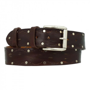 CINTURA UOMO 4 CM IN CUOIO ABRASIVATO CON BORCHIE ORIONE BELTS ARTIGIANALE MADE IN ITALY - Img 6