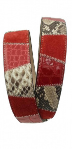 CINTURA UOMO 4 CM PATCHWORK ORIONE BELTS IN PITONE-COCCODRILLO-CAMOSCIO ARTIGIANALE MADE IN ITALY - Img 4
