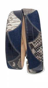 CINTURA UOMO 4 CM PATCHWORK ORIONE BELTS IN PITONE-PELLE STAMPA COCCODRILLO-CAMOSCIO ARTIGIANALE MADE IN ITALY - Img 3