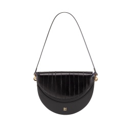 DUDU Borsa Donna a Tracolla in Vera Pelle, Mezzaluna Rigida, Made in Italy, Borsetta con Patta e Doppia Tracolla, Chiusura Magnetica