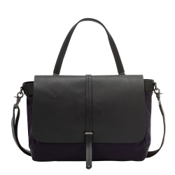 DUDU Borsa Donna Grande a Spalla in Pelle e Tessuto Canvas Bicolore da Postino con Tracolla staccabile - Img 1