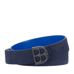 DUDU Cintura Uomo Reversibile in Pelle Liscia e Nabuk Bicolore, Made in Italy, Double Face, con Fibbia Personalizzata