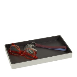 DUDU Vassoio Portaoggetti in Legno Rivestito in Vera Pelle, Vassoio Decorativo per la Casa, 27 x 15 cm, Accessorio di Home Design - Img 3