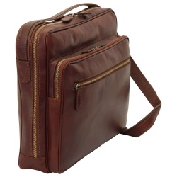 Messenger in pelle con chiusura a zip (Grande). Marrone - Img 5