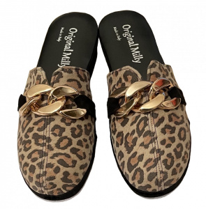 PANTOFOLA DONNA MILLY IN CAMOSCIO STAMPA LEOPARDO ARTIGIANALE MADE IN ITALY - Img 2