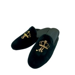 PANTOFOLE DONNA IN VELLUTO GEDA CON RICAMO CORONA PERSONALIZZATE CON INIZIALI MADE IN ITALY