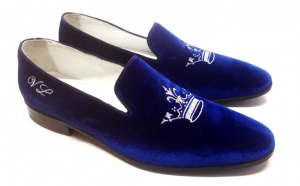 PANTOFOLE LUSSO CHIUSE IN VELLUTO PERSONALIZZABILI CON RICAMO CORONA GAROFALO GIANBATTISTA ARTIGIANALI MADE IN ITALY - Img 2