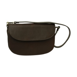 Borsa a tracolla due fianchi in vitello pieno fiore-Marrone Scuro - Img 3