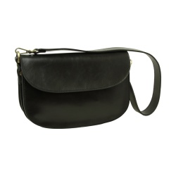 Borsa a tracolla due fianchi in vitello pieno fiore-Nero - Img 3