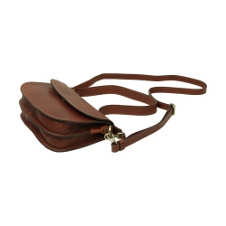 Borsa a tracolla due fianchi in vitello pieno fiore-Teak - Img 7