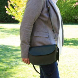 Borsa a tracolla due fianchi in vitello pieno fiore-Verde - Img 9