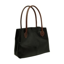 BORSA DA DONNA A DUE MANICI BICOLORE IN PELLE PIENO FIORE-NERO - Img 3