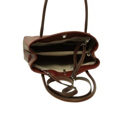 BORSA DA DONNA A DUE MANICI BICOLORE IN PELLE PIENO FIORE-TEAK - Img 6