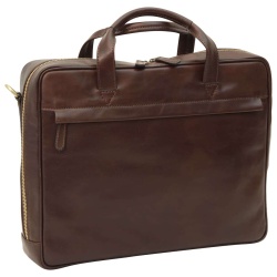 Cartella in pelle con chiusura a zip. Marrone Scuro