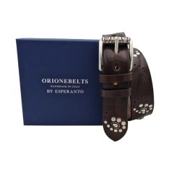CINTURA UOMO 4 CM IN CUOIO DI TORO BORCHIATO A SPIRALI ORIONE BELTS ARTIGIANALE MADE IN ITALY - Img 4