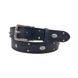 CINTURA UOMO 4 CM IN CUOIO DI TORO RICAMATO SANTORINI ORIONE BELTS ARTIGIANALE MADE IN ITALY