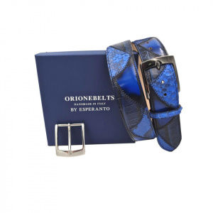 CINTURA UOMO 4 CM PATCHWORK ORIONE BELTS IN PITONE E CUOIO ANTICATO A MANO ARTIGIANALE MADE IN ITALY - Img 3