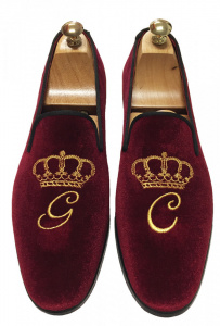 PANTOFOLE UOMO CHIUSE IN VELLUTO PERSONALIZZABILI CON RICAMO CORONA GAROFALO GIANBATTISTA ARTIGIANALI MADE IN ITALY