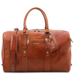 TL Voyager - Borsone da viaggio in pelle con tasca frontale